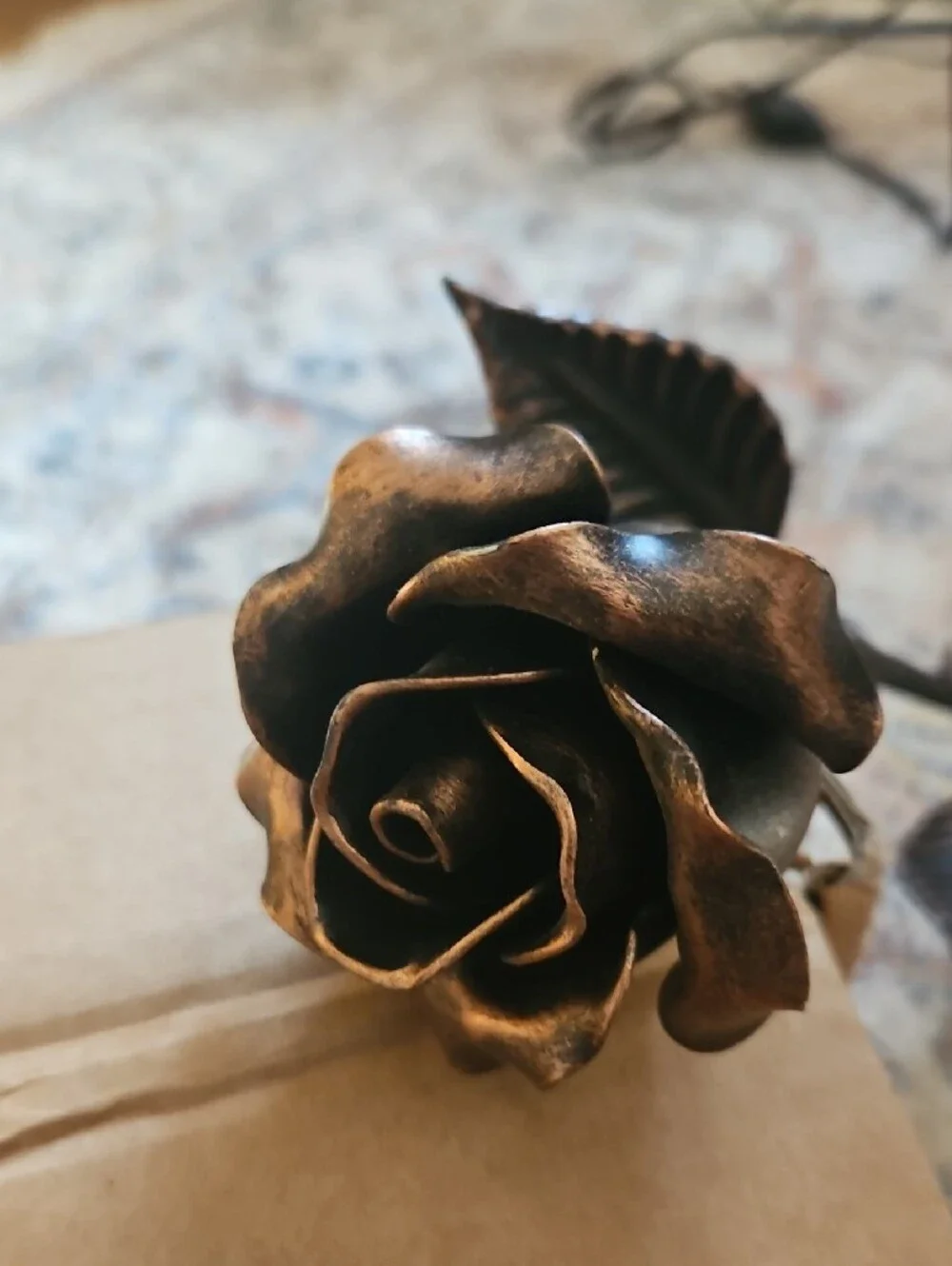 Hand-Forged Steel Decorative Rose Antique Copper Finish Metal Art